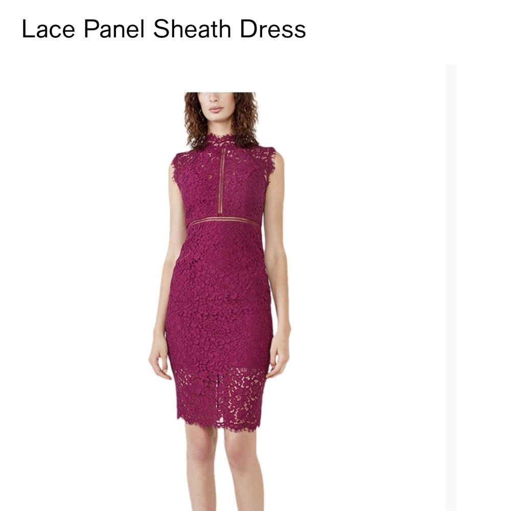 Bardot Berry Lace Panel Sheath Midi Dress